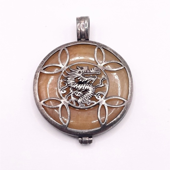 Chinese Sterling Silver Dragon Yellow Opal Pendant - Picture 1 of 7